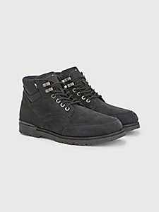 black nubuck leather mixed texture lace-up boots for men tommy hilfiger