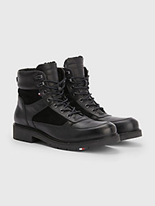 black leather warm-lined boots for men tommy hilfiger