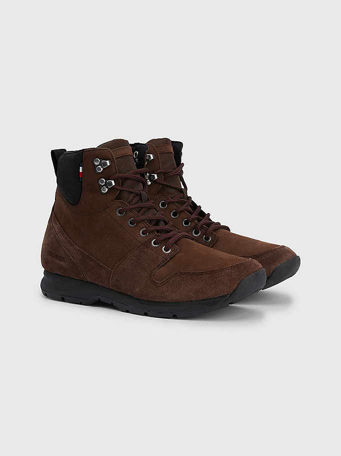 brown retro suede lace-up ankle boots for men tommy hilfiger