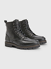 black moccasin toe cleat leather boots for men tommy hilfiger