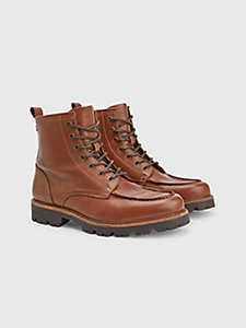 brown moccasin toe cleat leather boots for men tommy hilfiger
