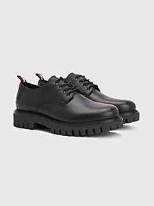 black premium leather chunky shoes for men tommy hilfiger