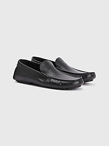 black iconic leather driver shoes for men tommy hilfiger
