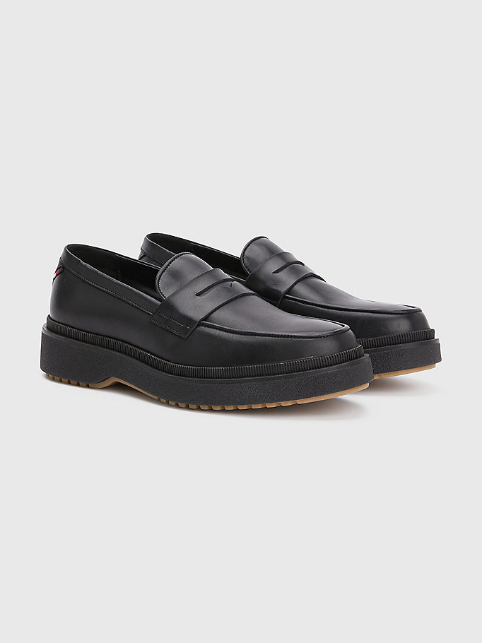 black premium leather loafers for men tommy hilfiger