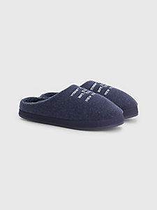blue logo embroidery felt slippers for men tommy hilfiger