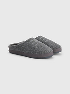 slippers in feltro con logo ricamato grigio da uomo tommy hilfiger