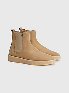 khaki elevated nubuck leather chelsea boots for men tommy hilfiger