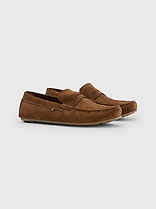 brown suede slip-on driving shoes for men tommy hilfiger