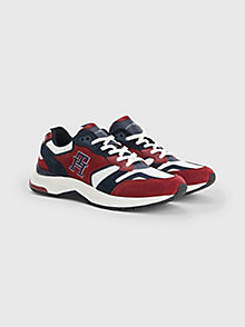 blue th monogram suede trainers for men tommy hilfiger