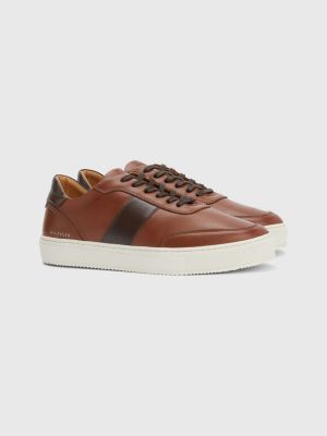 Premium Colour-Blocked Leather Trainers | BROWN | Tommy Hilfiger