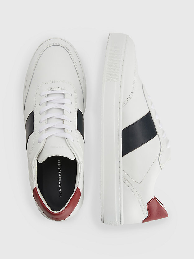 WHITE Premium Colour-Blocked Leather Trainers for men TOMMY HILFIGER