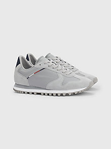 grey elevated suede cleat trainers for men tommy hilfiger
