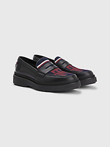 black th monogram premium leather cleated loafers for men tommy hilfiger