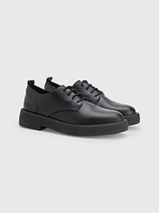 chaussures en cuir lacées à semelle épaisse noir pour hommes tommy hilfiger