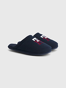 blue raised monogram embroidery home slippers for men tommy hilfiger