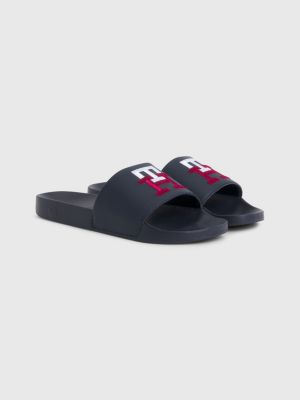 Monogram Embroidery Pool Slides BLUE Tommy Hilfiger