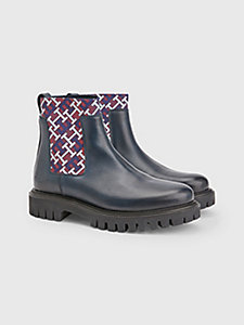 blue th monogram chunky leather cleat chelsea boots for men tommy hilfiger