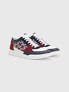 white th monogram elevated leather trainers for men tommy hilfiger