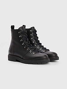 black textured lace-up leather boots for men tommy hilfiger
