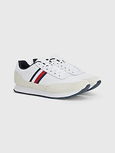 white signature leather trainers for men tommy hilfiger