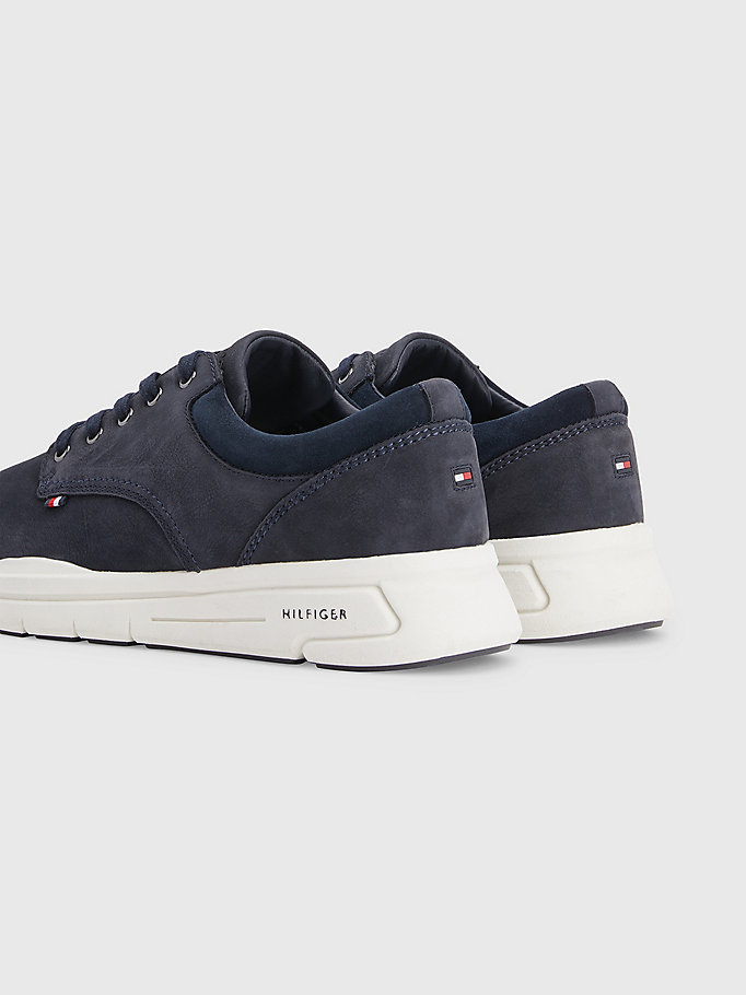 blue leather hybrid lace-up trainers for men tommy hilfiger