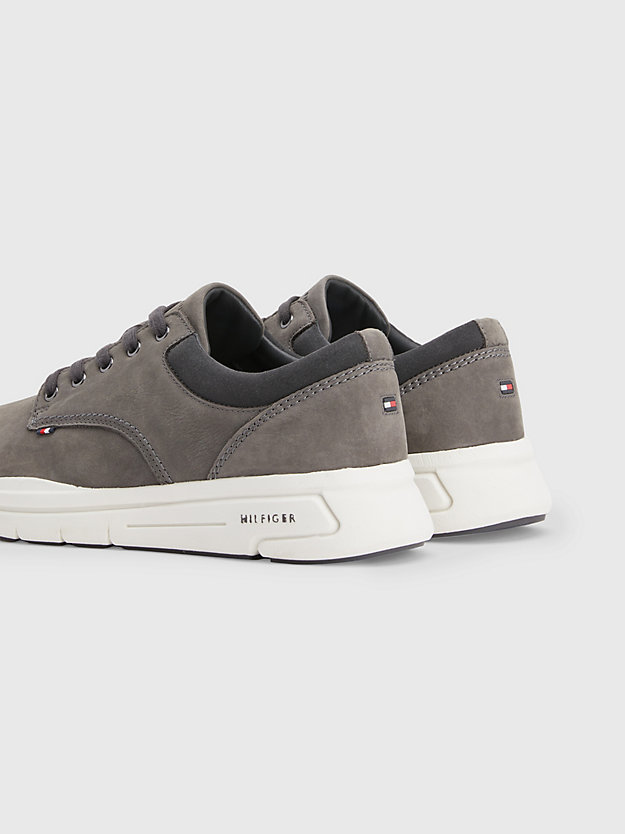 DARK ASH Leather Hybrid Lace-Up Trainers for men TOMMY HILFIGER