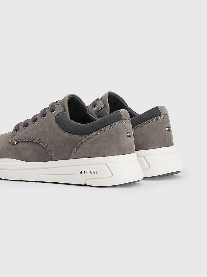 grey leather hybrid lace-up trainers for men tommy hilfiger