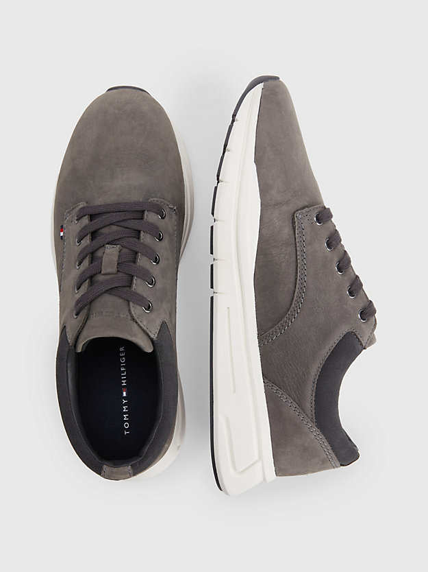 DARK ASH Leather Hybrid Lace-Up Trainers for men TOMMY HILFIGER