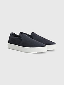blue suede cupsole slip-on trainers for men tommy hilfiger