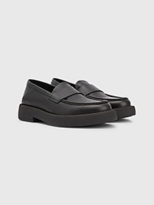 black chunky leather loafers for men tommy hilfiger