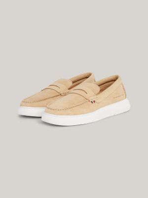 khaki hybrid-loafer aus wildleder mit logo für herren - tommy hilfiger