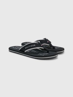 tongs en toile à logo noir pour hommes tommy hilfiger