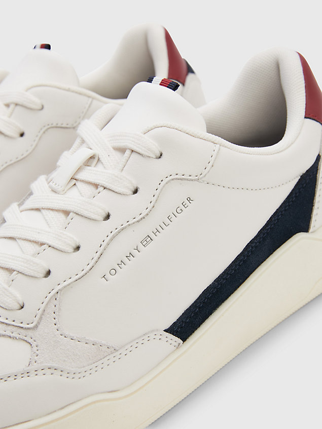 beige elevated leather tonal trainers for men tommy hilfiger