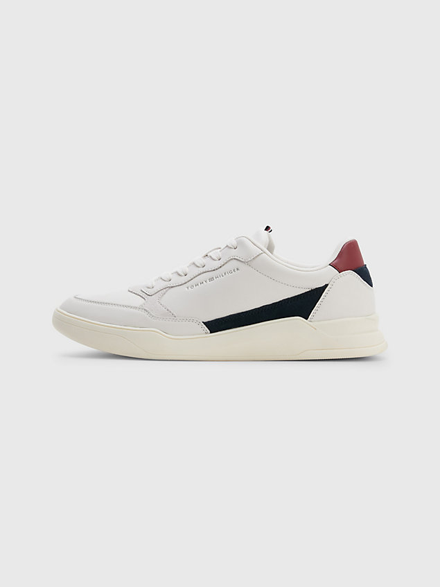 beige elevated leather tonal trainers for men tommy hilfiger