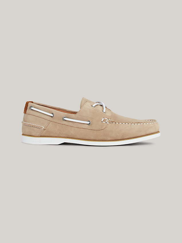 beige suede flag boat shoes for men tommy hilfiger