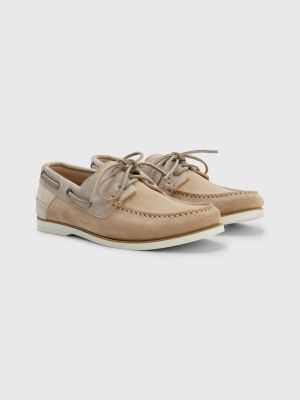 Suede Lace-Up Boat Shoes | BEIGE | Tommy Hilfiger