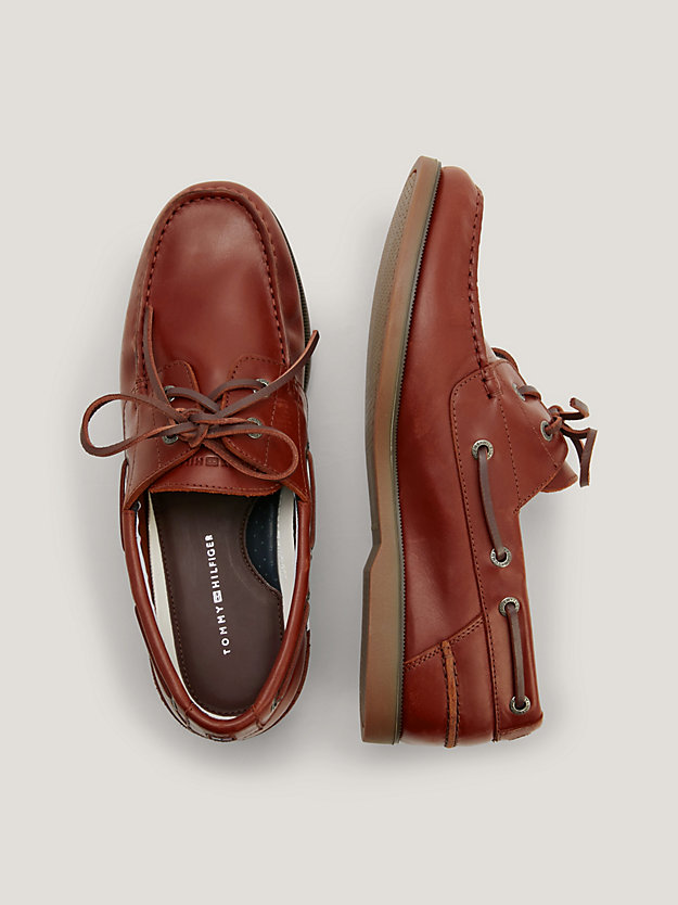 CAROB CHOCOLATE Leather Lace-Up Boat Shoes for men TOMMY HILFIGER