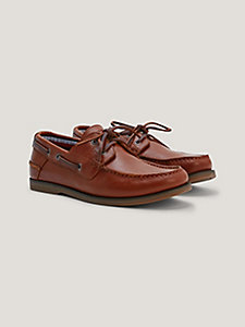 brown leather lace-up boat shoes for men tommy hilfiger