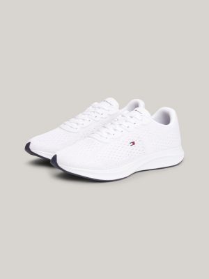 white leichtgewichtiger runner-sneaker mit strick für herren - tommy hilfiger