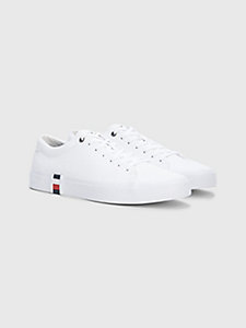 white signature leather trainers for men tommy hilfiger