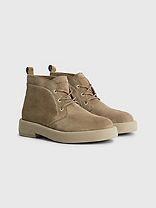 khaki suede chunky sole lace-up boots for men tommy hilfiger