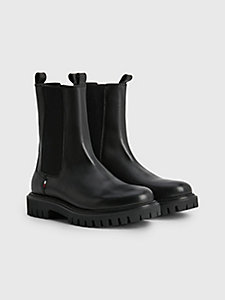 black leather cleated chelsea boots for men tommy hilfiger
