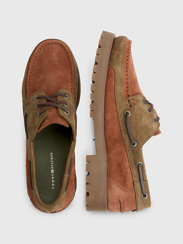 brown classics suede cleat boat shoes for men tommy hilfiger