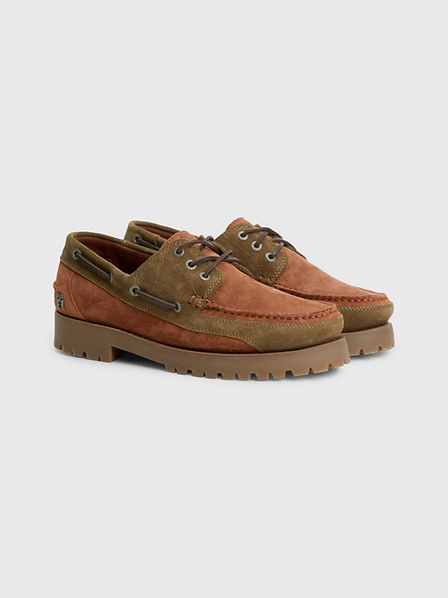brown classics suede cleat boat shoes for men tommy hilfiger