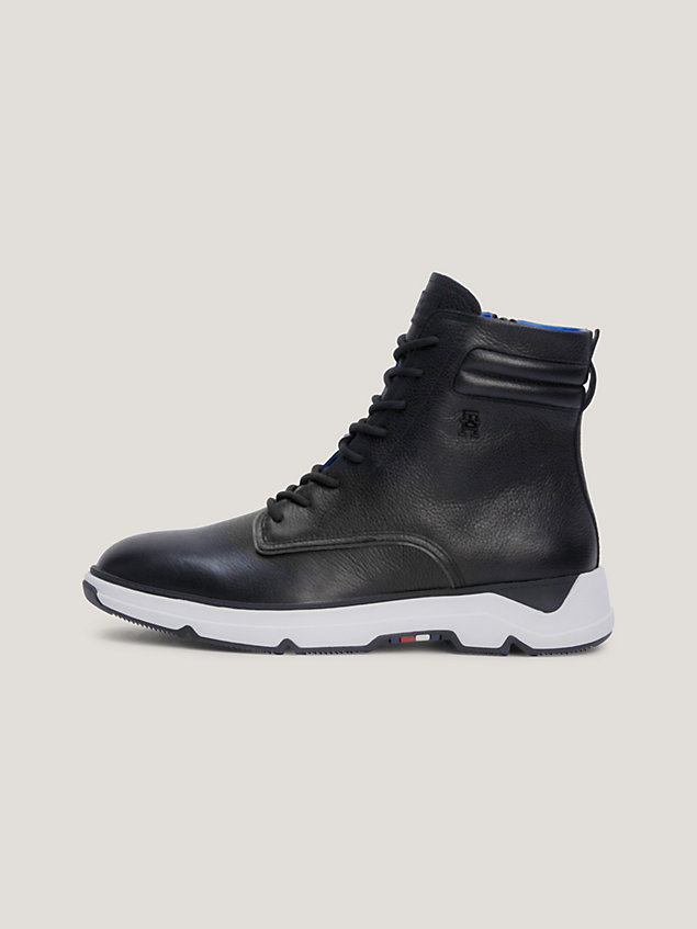 black premium leather ankle boot mit hybrid-design für herren - tommy hilfiger