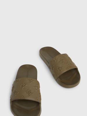 Embossed Monogram Pool Slides KHAKI Tommy Hilfiger