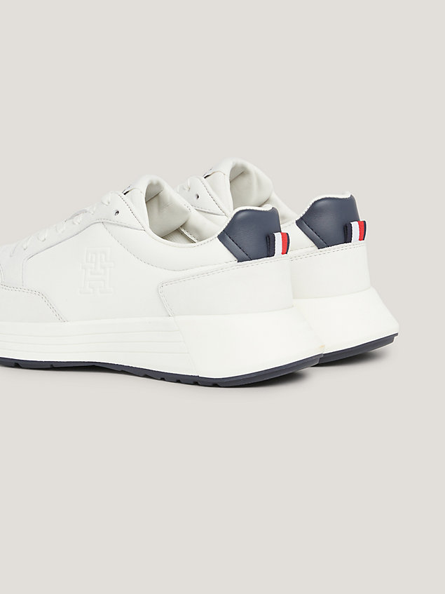 white elevated leather running trainers for men tommy hilfiger