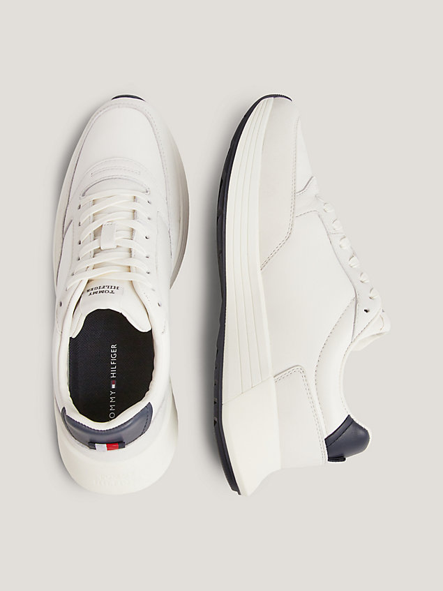 white elevated leather running trainers for men tommy hilfiger