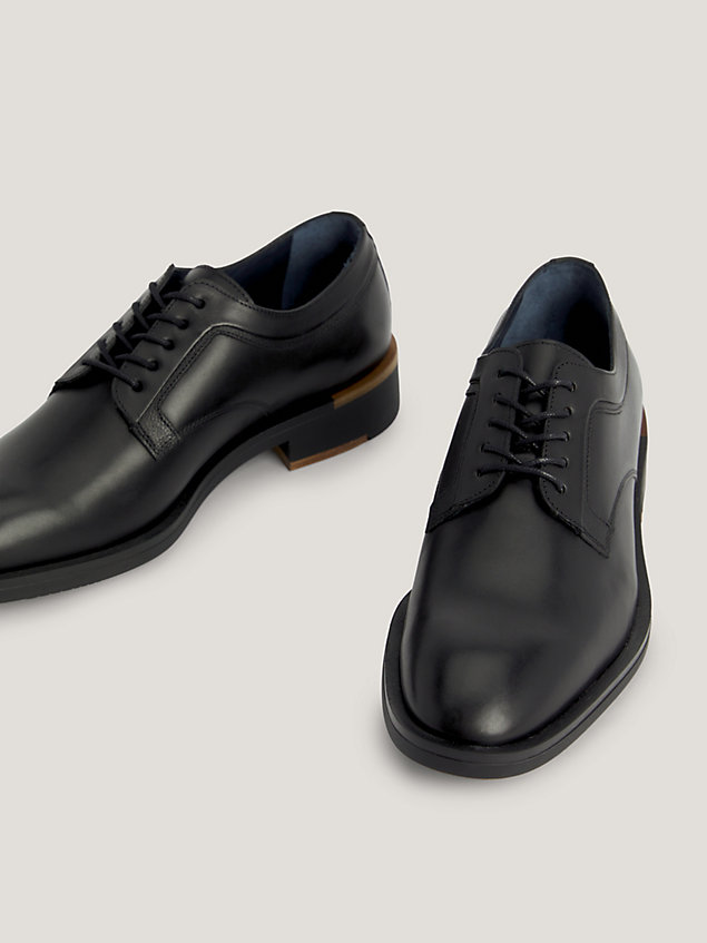 black premium leather derby shoes for men tommy hilfiger