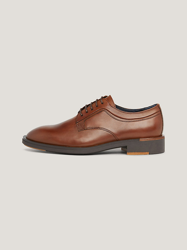 brown premium leather derby shoes for men tommy hilfiger